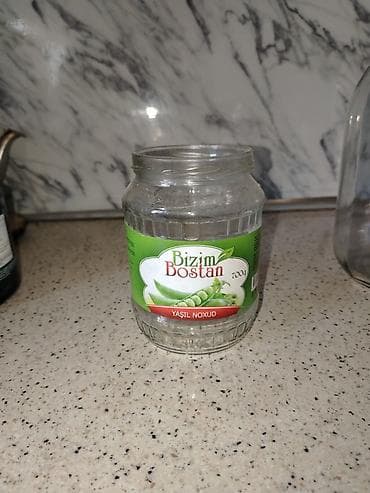 şüşə banka qəbulu: Bizim Bostan şüşə banka – “Yaşıl Noxud” etiketli, 700 q həcmi üçün — 1