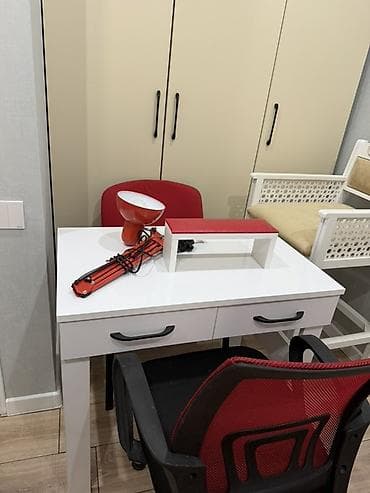 stilus qələm: İş masası dəsti – masa, ofis kreslosu və süfrəüstü işıq - Masa: Ağ — 2