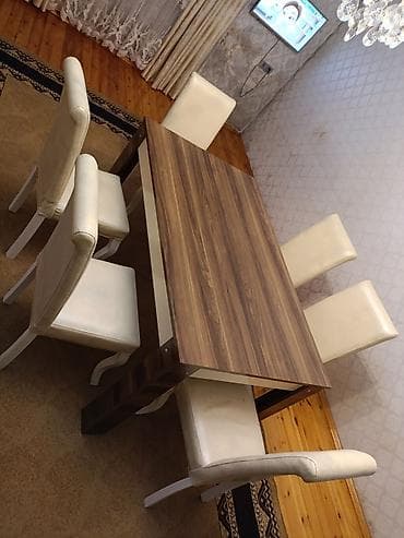 oturacaqlar satilir: Qonaq otağı üçün, İşlənmiş, Açılmayan, Dördbucaq masa, 6 stul — 3