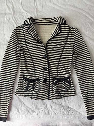 Qadın üçün zolaqlı jilet/bleyzer - Rəng: krem-ağ və qara eninə — 2