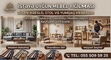 заказ мягкой мебели: İstəyə uyğun mebel yığılması xidməti - Divan, kreslo, stol və yumşaq — 2
