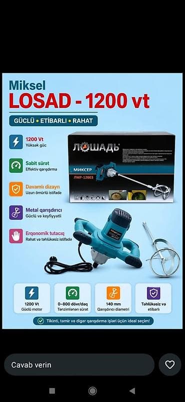 Mikser LOSAD LMP-12003 – 1200 Vt Xüsusiyyətlər: - Güclü 1200 Vt motor