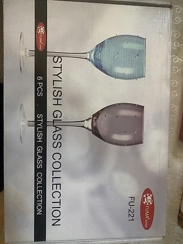 qab desti: Qədəhlər, rəng - Mavi, Şüşə, 6 ədədli dəst, Yaponiya — 1