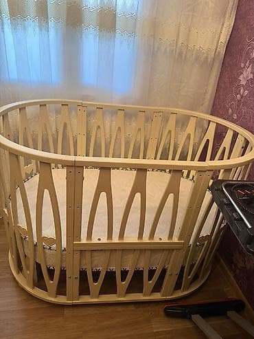 Uşaq mebeli: Oval formalı uşaq beşiyi - Material: ağac (açıq krem rəngində) — 3