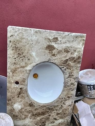 Mərmər üstlü inteqrə olunmuş lavabo paneli - Material: təbii mərmər