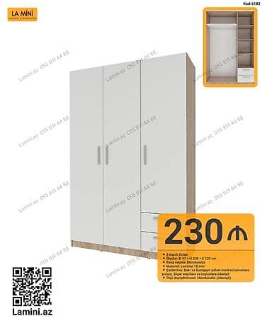 3 qapılı şkaf – La Mini (Kod: 6182) - Ölçülər: D 47 x H 200 x E 120 — 1