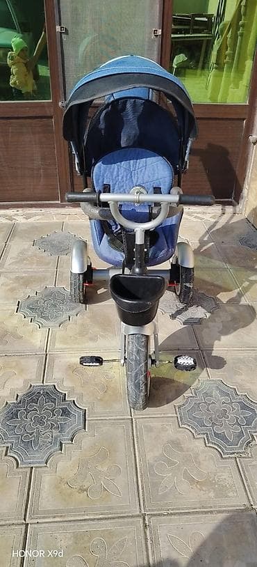 Uşaq üçün 3 təkərli velosiped-kolaska - Rəng: mavi - Geniş, yumşaq