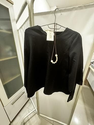 Qara bluz və incə boyunbağı seti - Rəng: klassik qara - Qol: 3/4 — 1