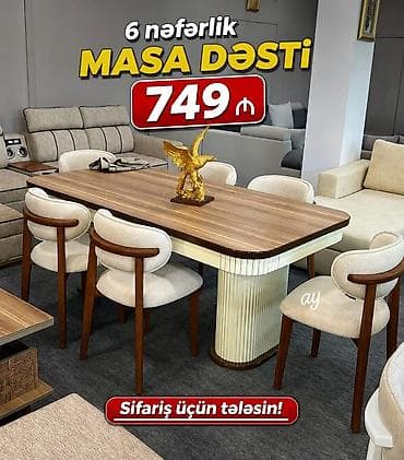 6 nəfərlik masa dəsti - Dəst: 1 ədəd yemək masası + 6 ədəd stul - — 1