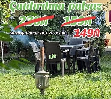 piknik masası: Məhsul: Açıq hava üçün qatlanan stol və 6 ədəd plastik stul dəsti - — 1