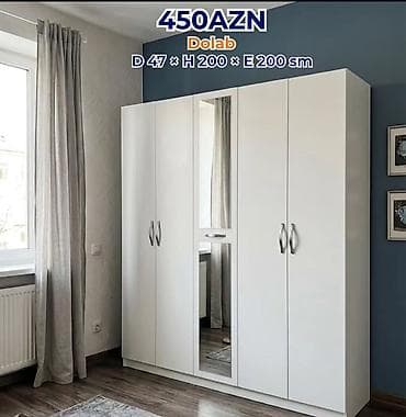 tarsofka aparati narxlari: Ağ rəngli 5 qapılı paltar dolabı - Ölçülər: D 47 × H 200 × E 200 sm - — 1