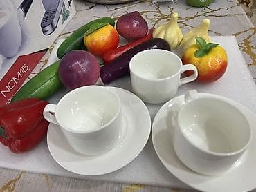 qab dəstləri: Çay dəsti, rəng - Ağ, Farfor — 10