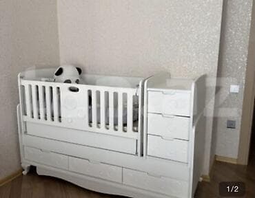 Uşaq çarpayısı-komod kombini - Rəng: ağ - Material: laklı MDF/taxta