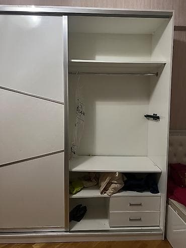 şkafı: İşlənmiş, 3 qapılı, Güzgülü, Ağ, Digər material, Kupe, Düz dolab — 5