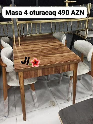 bag ucun stol stul: Mətbəx üçün, Yeni, Açılmayan, Dördbucaq masa, 4 stul — 1