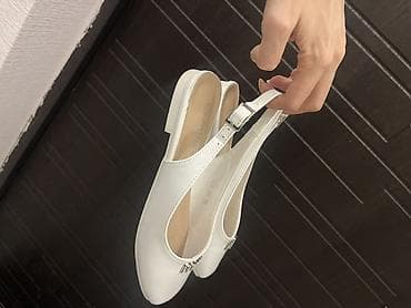 Женская обувь: Ağ rəngli qadın balerinləri/slingback ayaqqabılar - Burun: yumru - Üst — 1