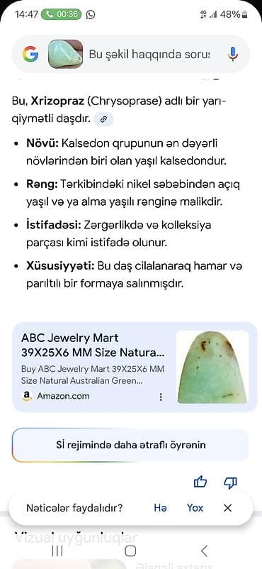 tek qas uzuk: Xrizopraz (Chrysoprase) – cilalanmış yarı‑qiymətli daş - Növ — 2