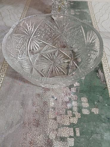 Şüşə kristal naxışlı meyvə/saladtası - Material: qalın, şəffaf şüşə