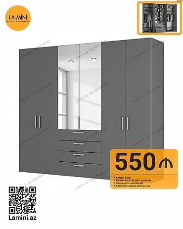 hamam ucun rəf: 6 qapılı dolab – minimal və funksional dizayn - Ölçülər: E 47 × H 200 — 1