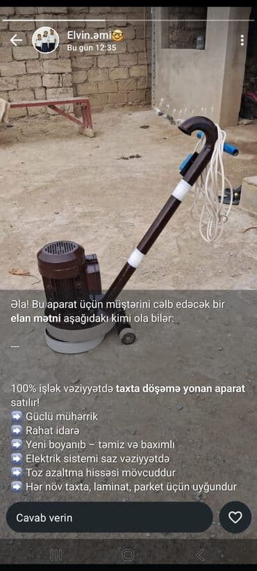 Taxta döşəmə yonan aparat - Güclü mühərriklə yüksək məhsuldarlıq - lalafo.az -da — 1 Taxta döşəmə yonan aparat - Güclü mühərriklə yüksək məhsuldarlıq - — 1