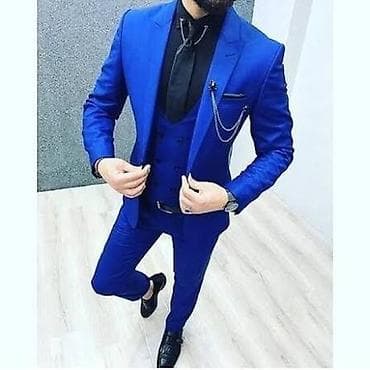 klassik salvar kombinleri: Kişi üçlü kostyum dəsti – elektrik-mavi rəng. 180 manata alınıb,cəmi 1 — 1