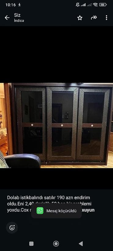 Dolab istikbalındı satılır 190 azn endirim oldu.Eni 2,40 derinlik 50 — 1