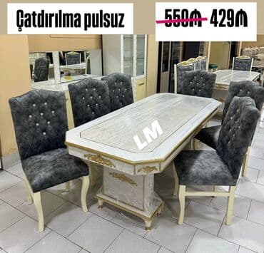 ucuz ev əşyaları: Qonaq otağı üçün, Yeni, Açılmayan, Dördbucaq masa, 6 stul — 1