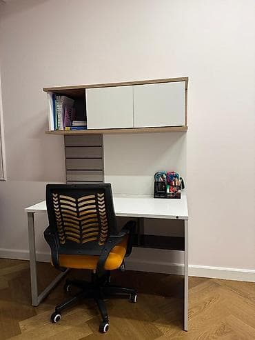 mini laqonda: Masa və rəfli işçi/stolüstü dəst - Funksional iş masası: geniş ağ iş — 4