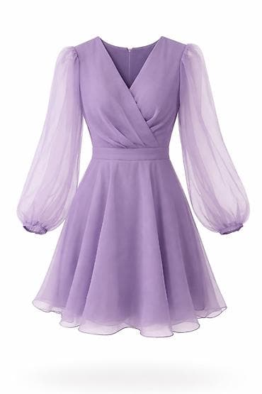 donlar 2025: Yeni, 38 ölçü. Bənövşəyi rəngdə zərif şifon qısa don. - Model — 1