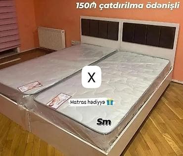 İkili çarpayı dəsti - Ağ korpus, yumşaq, tünd rəngli başlıq panelləri — 1