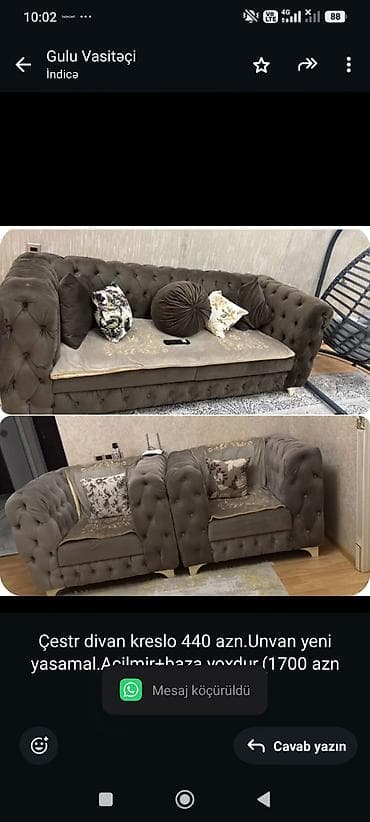 Çestr divan kreslo 440 azn.Unvan yeni yasamal.Acilmir+baza — 1