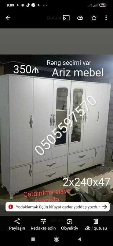 metbex şkafi: Yeni, Açılan, 3 qapılı Düz dolab, Qarderob, paltar dolabı — 36