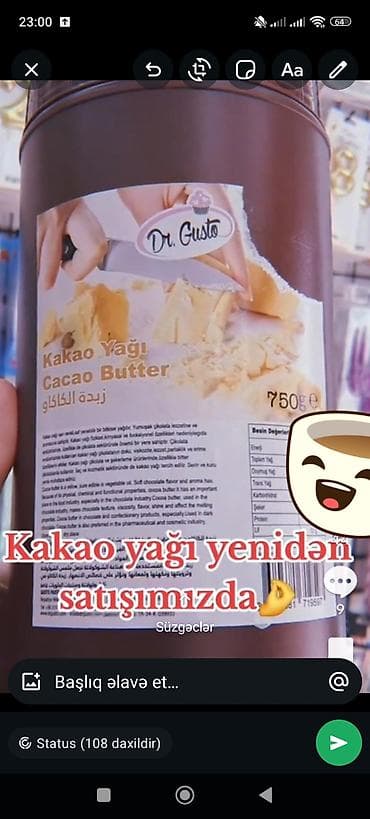 qaymaq 33 faiz: Dr. Gusto Kakao Yağı – 750 q - Tərkib: Saf kakao yağı (Cacao Butter) — 1