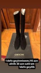 женские зимние замшевые ботфорты: Məhsul: Geox uzun çəkmə (model: Geox J24C4T) - Rəng: qara - Material — 1