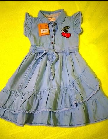 Qız uşaqları üçün geyim dəsti 1) Mavi cins don - Yüngül denim