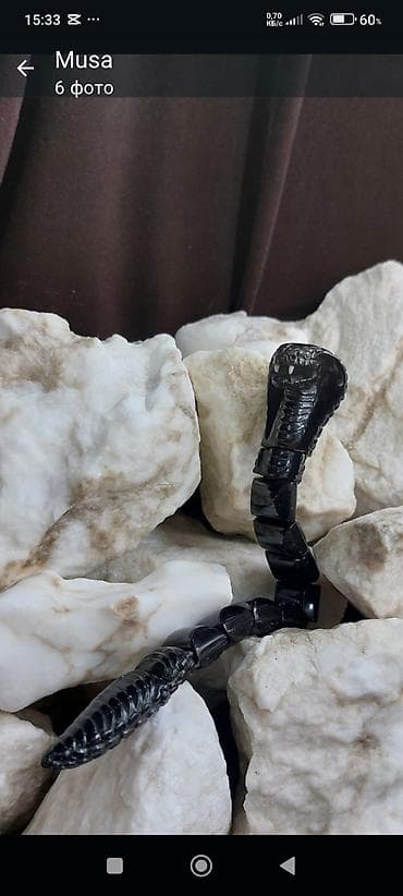 Qara obsidian “Kobra” fiqurlu təsbeh/aksesuarƏl işidi. - Material — 1