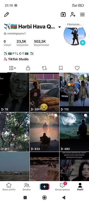 1000 manatla ne is gormek olar: Xidmət: TikTok profili – mövzu: hərbi/vətənpərvərlik, motivasiya və — 1
