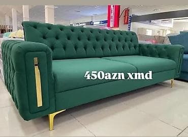 ikea mebel: Yaşıl rəngdə yumşaq parça ilə örtülmüş 3 nəfərlik divan. - Klassik — 1
