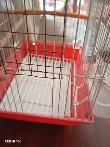qus iran: Qırmızı-ağ quş qəfəsi - Material: metal barmaqlıqlar, plastik altlıq — 9