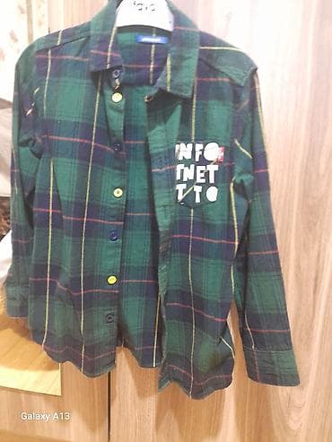 usag geyim: Uşaq köynəyi – yaşıl/qara rəngli, xətli (plaid) dizayn. - Brend: Favo — 3