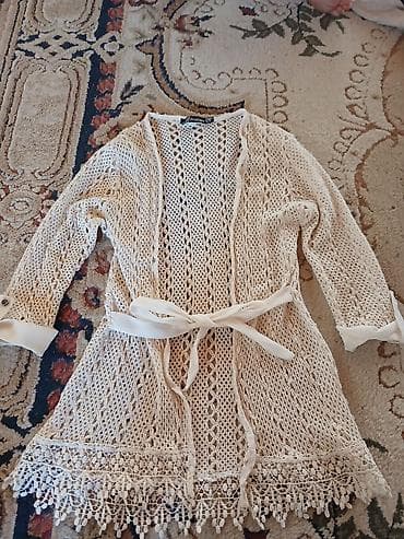 sac cixardan: Ağ rəngli, dantel (krujeva) toxuma kardiqan/kimono. - Brend: Bossini — 1