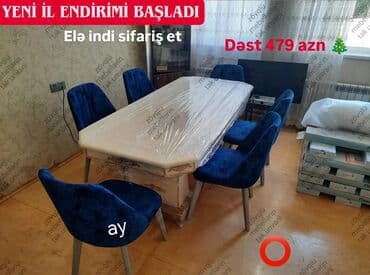 Qonaq otağı üçün, Yeni, Dördbucaq masa, 6 stul