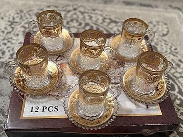 drel dəsti: Çay dəsti, rəng - Qızılı, Şüşə, 6 nəfərlik — 4