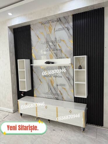 Новый, Прямой ТВ стенд, С полками, Ламинат, Азербайджан — 4