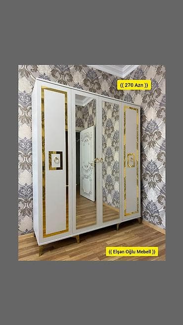 Yeni, 4 qapılı, Güzgülü, Ağ, Açılan, Düz dolab — 1