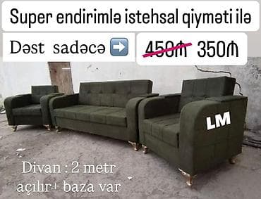 DİVAN + 2 KRESLO DƏSTİ - Dəst: 1 ədəd açılan divan + 2 ədəd kreslo -