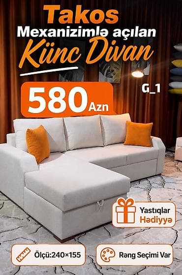 sunger: Takos mexanizmi ilə açılan künc divan – G_1 modeli - Ölçü: 240×155 sm — 1