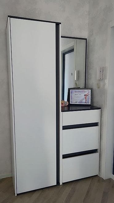 islenmis kunc divani: 1 qapı, Güzgülü, Ağ, Digər material, Kupe, Düz dolab — 1