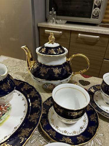cay: Çay dəsti, rəng - Göy, Farfor, 6 nəfərlik — 9