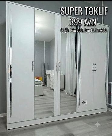 Ağ rəngdə 4 qapılı paltar şkafı Qiymət: 399 AZN Ölçü: Hündürlük
